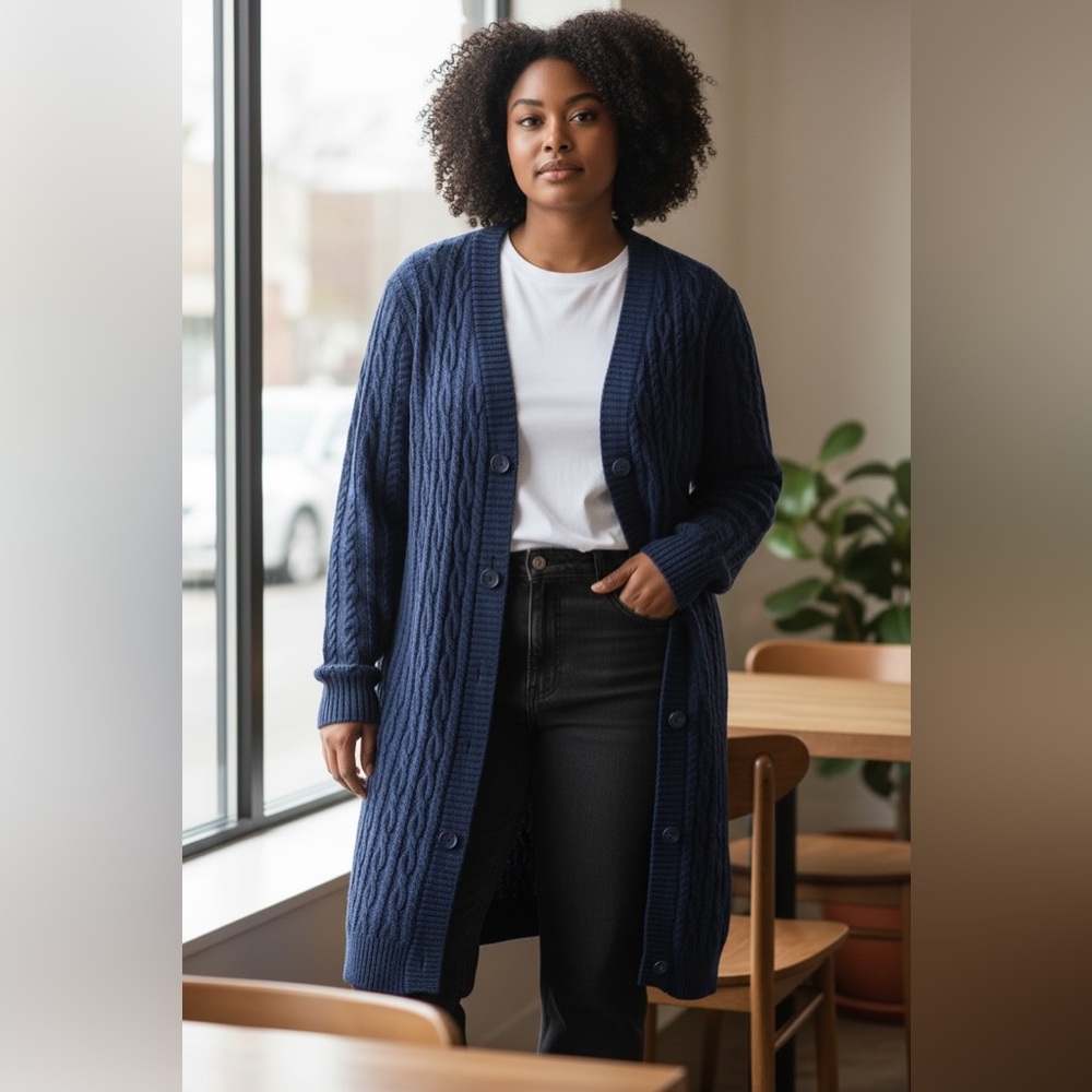 Denim & Co woman long cardigan button down sweater. Size‎ 2X blue